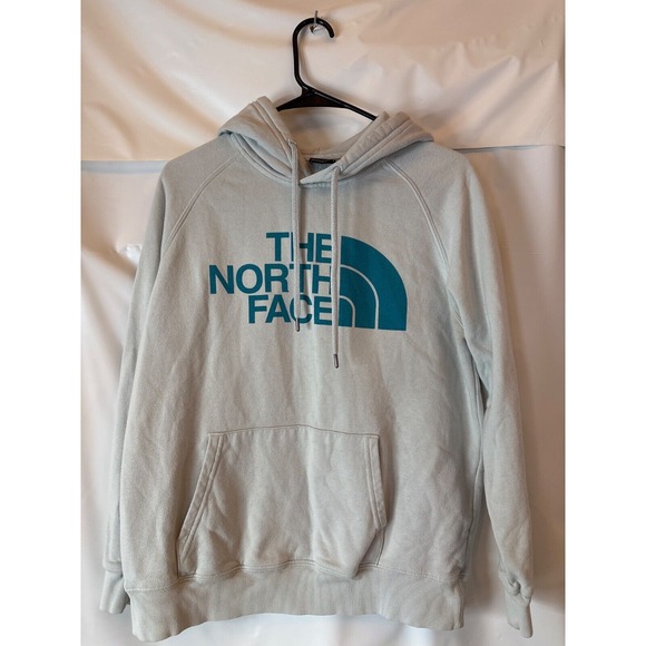 North Face Graphic Hoodie Women's ~‎ White W/Turquoise Logo, Size M - Picture 1 of 5